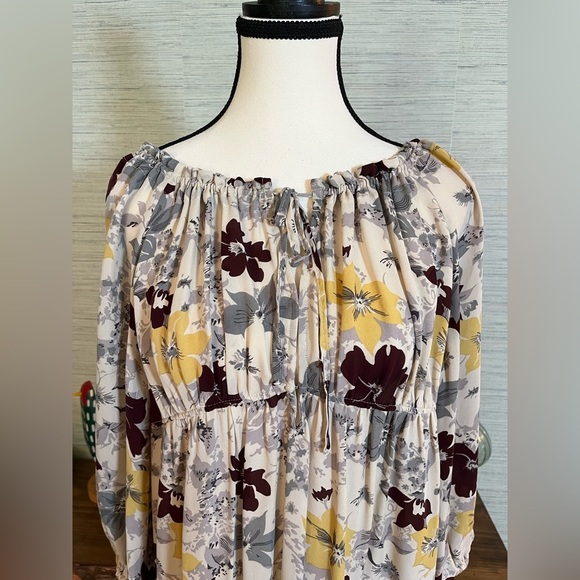 Joie Nour Dress Women's Med Ivory Burgundy Floral Silk Long Sleeve Babydoll - Picture 2 of 10